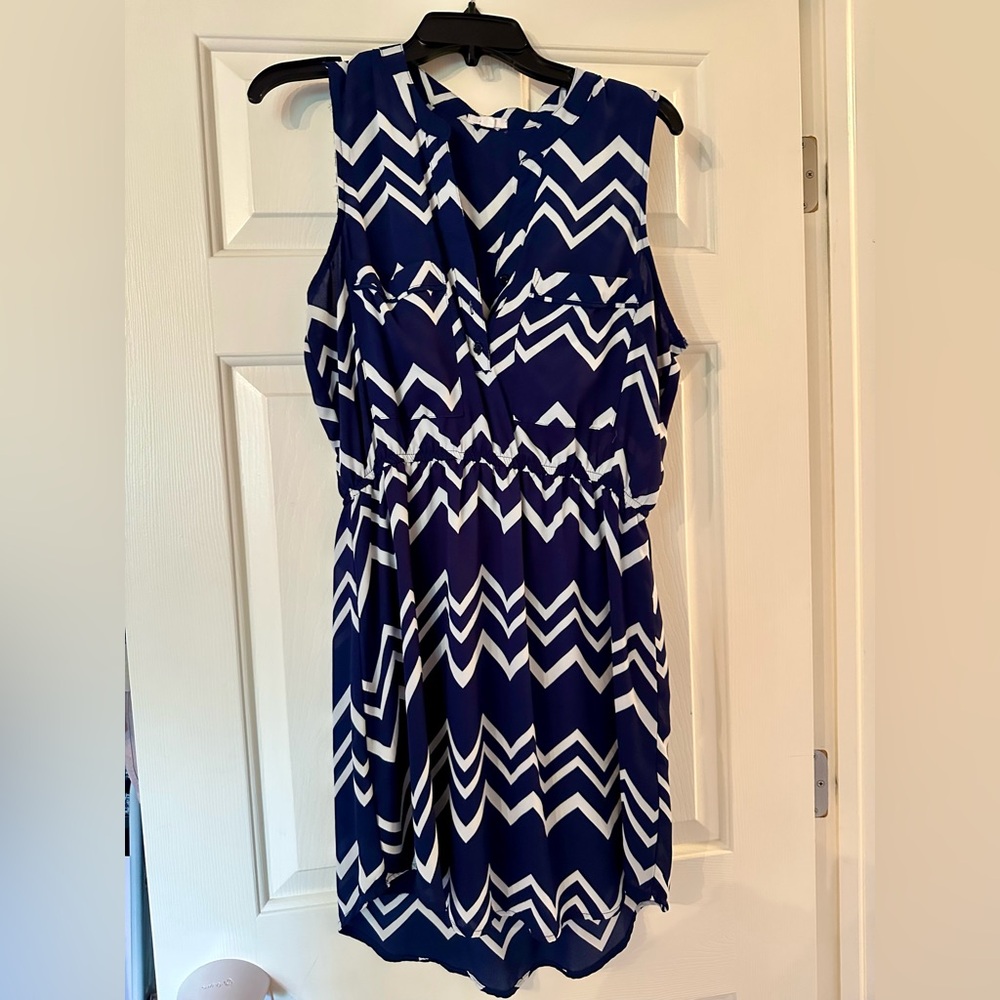 Chevron Patterned Blue and White Women's Dress
